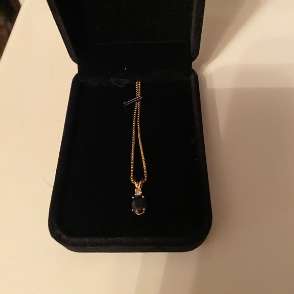 14KT SAPPHIRE PENDANT W/DIAMOND ACCENT YG W/BOX CHAIN 14KT 18" BEAUTIFUL BLUE - Picture 2 of 9